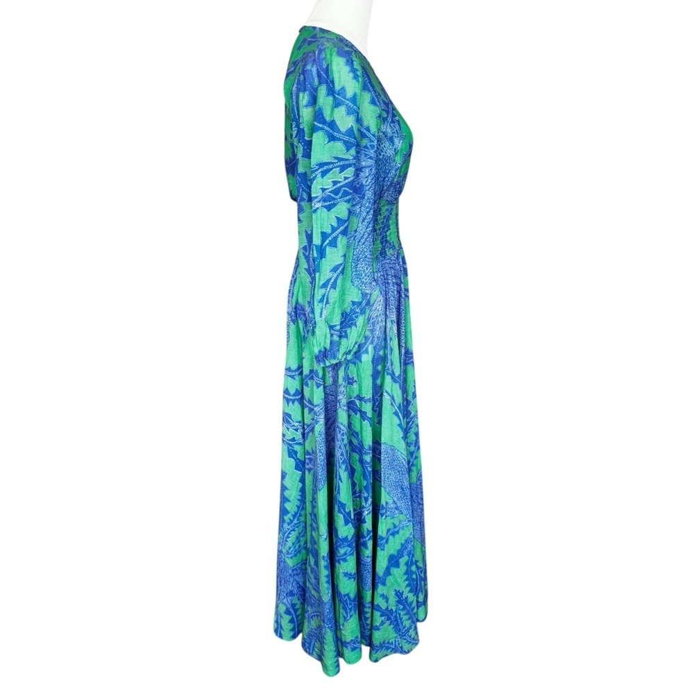Oliphant Crew Neck Smocked Waist Maxi in Thistle Green XS - Picture 8 of 13